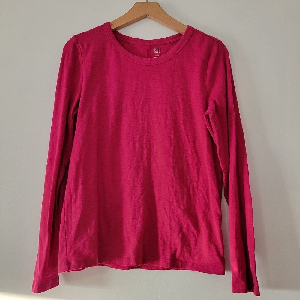 GAP Foreversoft T Long Sleeve Pink Top Cotton Blend M Bright Beet